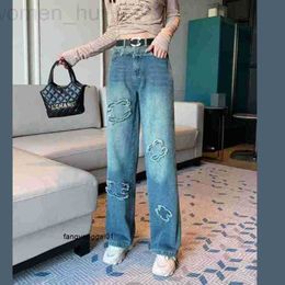 Womens Jeans designer Xiao Xiang Feng Mao Bian Wash Water Denim Wide Legged Pants for 24 Spring New High Waist Slim and Straight Leg Floor Towers 44DS