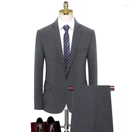 Men's Suits 2024 Men Business Casual Uniform Gray Blazer And Suit Pant 2 Pieces Set Gentlemen Elegant Twinset Outfit Office Work Wear