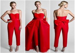 2020 New Red Jumpsuits Formal Evening Dresses With Detachable Skirt Sweetheart Prom Dresses Party Wear Pants for Women3170848