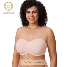 Bras DELIMIRA Womens Plus Size Seamless Underwire Bandeau Minimizer Strapless Bra For Big Busted Women Full Coverage Support