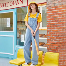 Summer Korean Version Loose and Age Reducing Denim Overalls, Women's Slimming Jumpsuit, High Waisted Wide Leg Pants, Long Pants 7016