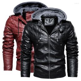 Men's Jackets Mens Fashion Vintage Leather Jacket Zipper Hooded Casual Coat Men Winter Slim Motorcycle 2024 Brand Clothing Outwear