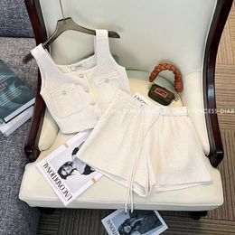 Women Fragrance Vintage Tracksuit Camisole Vest Crop Top And Pant Two Piece Set Summer Short Suit Matching Outfit 2023 Clothing 240228