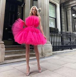 Short Cocktail Dresses 2020 Baby Pink Pink Extra Puffy Tulle Prom Dress Girls Above Knee A Line evening Formal Party 1387873