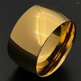 Cluster Rings 12mm Wide Glossy Large Men's Ring Stainless Steel Shiny Eternity Wedding Tungsten Flat And Polished Ends For Comfort Fit
