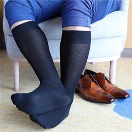Men's Socks Breathable Summer Mens Classic Thin Business Formal Black Striped Dress Nylon Tube For Men
