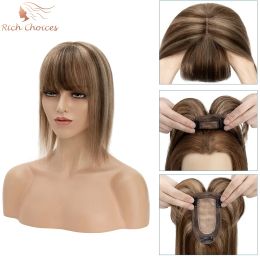 Toppers Rich Choices Hair Toppers for Women Real Human Hair Topper with Bangs 150% Density 7 * 13CM Silk Base Clip in Top Hair Pieces