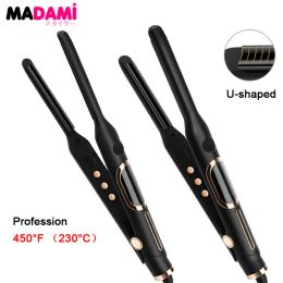 Irons Small Hair Straightener Curler Ushaped Splint Pencil Flat Iron For Short Hair Pixie Cut Beard Styling Tools Dual Voltage