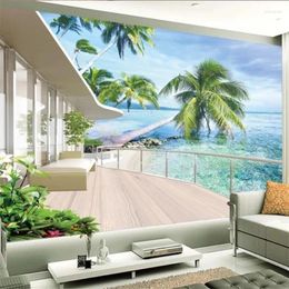 Wallpapers Diantu Customize Hawaii Villa Balcony Landscape TV Background Wall Custom Large Mural Green Silk Cloth Wallpaper Papel De Parede