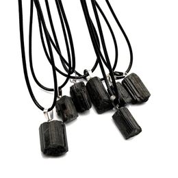 bulk Cheap Black Irregular Pillar Tourmaline Stone Charms Pendant for Women Jewellery Party Friends Gift Free Rope Chain