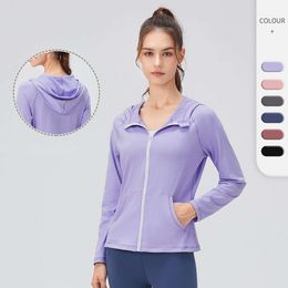 Lu-624 Jaqueta feminina Yoga Capuz Capit Casaco Fitness Zippened Secas rápidas Running Sports Top Trephot Wear Gym Roupos