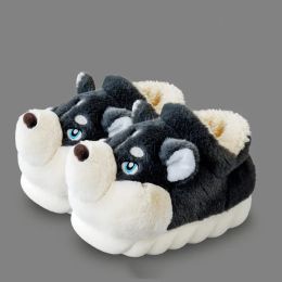 Slippers Suihyung 2023 New Winter Warm Indoor Slippers For Women Men Soft Faux Fur Home Shoes Cute Puppy Shape Platform Plush Slippers