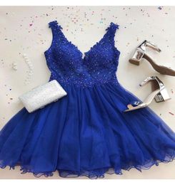 Chiffon Royal Blue Ball Gown Homecoming Dresses Elegant Beaded Short Prom Gowns Applique Lace Party Dress 20195941748