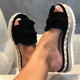 Slippers Women Heels Sandals Wedges Shoes Woman Platform Bow Sandalias jer Elegant Beach Summer H24032502