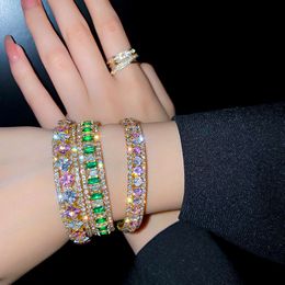 Green Rhinestone Bracelet Women's Fashion Sparkly Hyperbole Crystal Opening Bracelets & Bangles Wristband Jewellery Gifts
