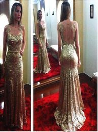 Bling Bling Champagne Sequins Mermiad Prom Dresses with Applique Sheer Neck Buttons Sexy Back Evening Gowns9537612