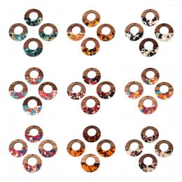 Charms 20pcs Flat Round Earrings Accessories Natural Wood Resin Splicing Pendants DIY Necklaces Jewelry Making Findings