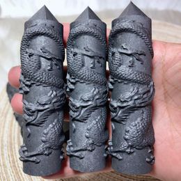 Decorative Figurines Shungite Dragon Tower High Quality Natural Crystals Healing Stone Jewelry Wholesale Home Decorations Room Decor Energy