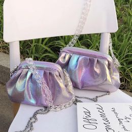 Totes Laser Colour Crossbody Cloud Bags For Women 2024 Pu Leather Dumplings Women's Handbags Acrylic Chains Shoulder Messenger