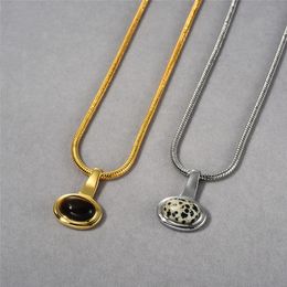 Autumn and Winter New Elliptical Tiger Eye Stone Spot Stone Pendant Snake Bone Chain European and American Small and Luxury Elegance Versatile Sweater Chain