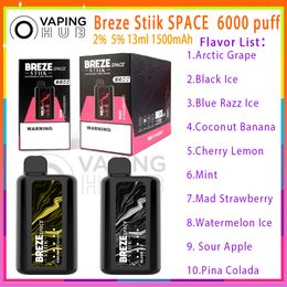 100% Authentic BREZE STIIK SPACE 6000 Puffs Disposable Vape Pen 13ml Prefilled Pod With 1500mAh Battery Non-Rechargeable 10 Flavour 2/5% E Cigarettes