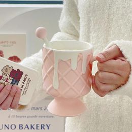 Mugs Ice Cream Cup Colorful Cute Mug Girl Ceramic Water Household Breakfast Milk With Spoon Coffee
