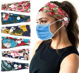 Mask Button Headband Holder Casual Mouth Mask Ear Stretch Hairband With Buttons Flowers Printed Knits Headbands Sports Head Band Y9105405