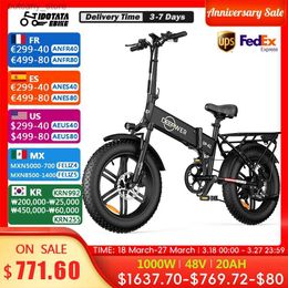 Bikes Ride-Ons IDOTATA Delivery 1000W Ectric Bike 48V 20AH Folding Mountain Ebike 20Inch Fat Tyre Urban Commuting Ectric Bicyc 36MPH L240319