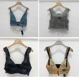 Shiny Rhinestone T Shirts Women Denim Sling Vest Sexy Cropped Top Party Tank Tops V Neck T-Shirt Bra Fashion design 9900ess