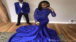 Lace Royal Blue Mermaid Prom Dresses Sexy Elegant Plus Size See Through Sheer Mermaid Long Sleeve Party Evening Gowns Formal Wear5217891