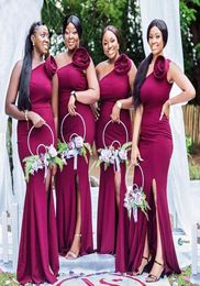 One Shoulder Mermaid Bridesmaid Dresses Side Split 3D Flowers Long Wedding Guest Dress Maid Of Honour Gowns Cheap4297946