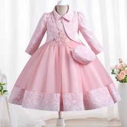 2023 Girls Dress Elegant Long Sleeve Embroidery Party Wedding Flower Child Free Delivery for aged 08 240318
