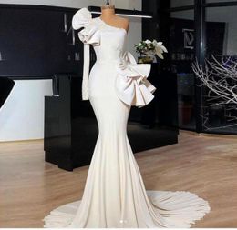 Dubai African Mermaid Prom Dresses Long One Shoulder Peplum Ruffles Appliques Lace Satin Mermaid Evening Gowns Women Party Dress6908418