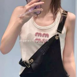 Women's T-Shirt Miu High Edition Rhinestone Letter Strap Vest Nanyou High-end Pure Cotton Can Wear Outside Beauty Back Sleeveless Chic Top