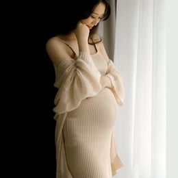 Maternity Dress Robe Set For Pregnant Women Spaghetti Stretchy Pography Dresses Pregnancy Po Shoot 240309