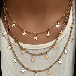 Pendant Necklaces LXY-W Bohemian Gold-plate Five-pointed Star Chain Necklace For Women Multi-level Fashion Vintage Jewelry Party Gift