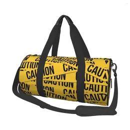 Outdoor Bags Caution Tape Pattern Gym Bag Crime Scene Oxford Sports With Shoes Training Custom Handbag Colourful Fitness For Men