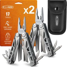 PERWIN Multitool, 2 Packs 17-in-1 Multitools Pliers with Nylon Sheath, Professional Multi-tool Survival, Camping and Hunting, Gifts for Men Dad Husband