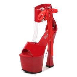 Dress Shoes Lace-up Platform Women Summer Candy Color Walk Show Nightclub Pole Dance Sandals Sexy Open Toe Stripper Super High Heels H240321