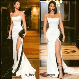 Modest Black and White Evening Dresses Strapless High Side Split Sexy Long Prom Party Formal Gowns ED11665417077