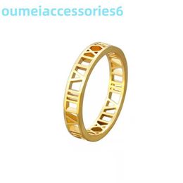 Original Designer Fashion Trend Band Rings Creative Roman Digital Hollow Titanium Lovers Stainless Steel Rose Gold Ring