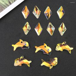 Charms 10pcs/Lot Colourful Crystal Dolphins Pendant Single Hole Rhombus Glass Bead For Jewellery Making DIY Necklace Earrings Accessories