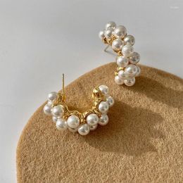 Stud Earrings Vintage Japan Korean For Women Handmade Sweet Simulated Pearl Circle Luxury Party Wedding Jewelry Gifts