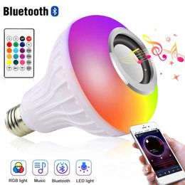 E27 Smart LED Light RGB Wireless Bluetooth Speakers Bulb Lamp Music Playing Dimmable 12W Music Player Audio with 24 Keys Remote Control Smart Electronics