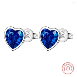 Stud Earrings 925 Sterling Silver Crystal Jewelry Fashion Heart For Women XY0217