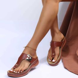 Slippers 2022 Summer Women Wedge Sandals Premium Orthopaedic Open Toe Vintage Anti-slip Leather Casual Female Platform Retro Shoes H240325
