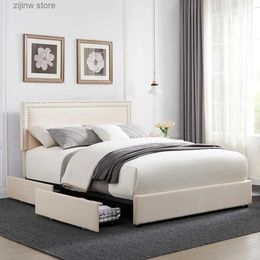 Other Bedding Supplies Bedroom furniture large embedded platform bed frame platform with 4 storage drawers adjustable velvet river roof Y240320