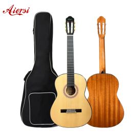 Guitar Aiersi Spruce or Cedar Top Solid 39 Inch Nylon String Gloss Finish Classcial Guitar with Free Padding Bag