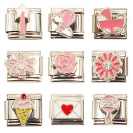 Link Bracelets 2024 Fashion Pink Romantic Heart Charm Italian Fit 9mm Bracelet Making DIY Women Jewellery