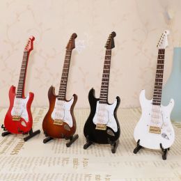 Guitar Wooden Mini Electric Guitar Model Musical Instrument Figurine Desktop Office Living Room Home Decoration Accessories